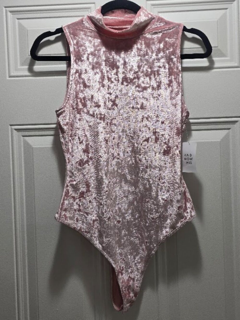 And Now This Women's Pink Crushed Velvet Sleeveless Mock Neck Bodysuit – SMALL